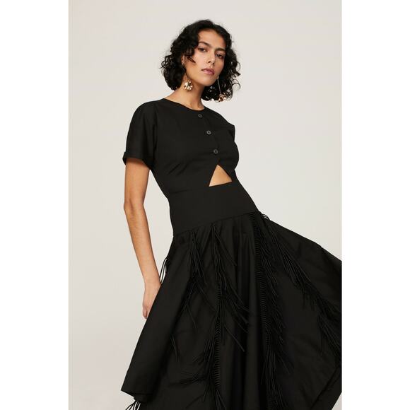 Bibhu Mohapatra Collective Black Cutout Fringe Asymmetric Midi Dress Size 14 - Picture 5 of 16